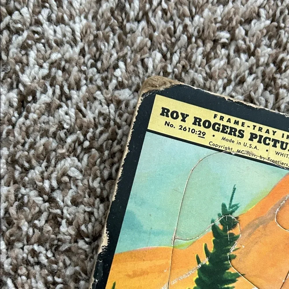 Roy Rogers Whitman 50s Picture Puzzle with Puppies - Green Plaid Cowboy